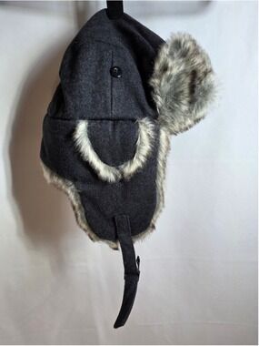 Women's Chaos Trapper Hat One Size Black Grey Faux Fur Lined